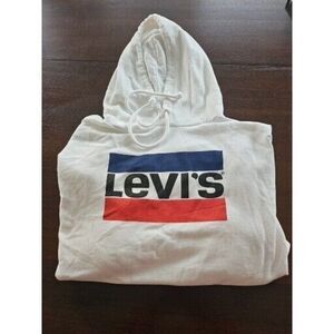 Levis Logo White Hoodie Pullover Quarter Sleeves Size‎ 2XL